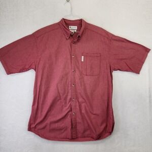 Columbia Mens XL Red White Micro Check Short Sleeve Button Down Cotton Shirt
